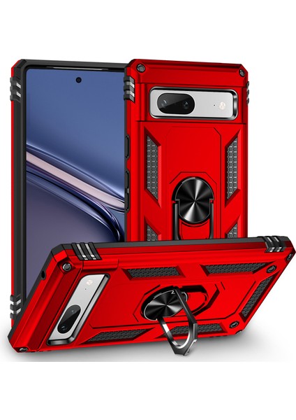 Google Pixel 7A Için Halka Tutuculu Çift Katmanlı Telefon Kılıfı - Kırmızı (Yurt Dışından)