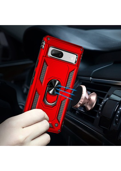 Google Pixel 7A Için Halka Tutuculu Çift Katmanlı Telefon Kılıfı - Kırmızı (Yurt Dışından) modelleri