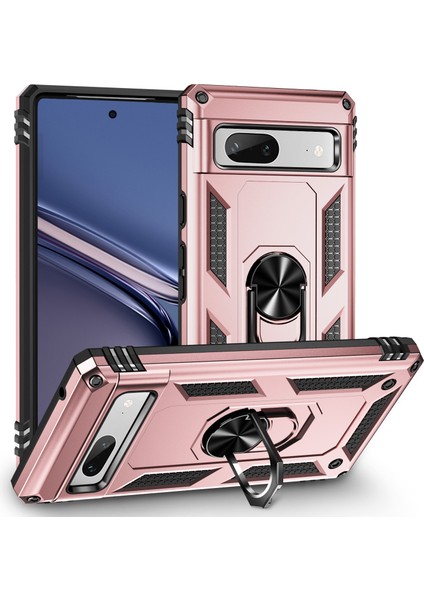 Google Pixel 7A Için Halka Tutuculu Çift Katmanlı Telefon Kılıfı - Rose Gold (Yurt Dışından)