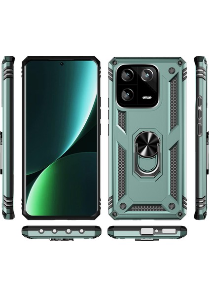 Xiaomi 13 Pro Için Halka Tutuculu Çift Katmanlı Telefon Kılıfı - Yeşil (Yurt Dışından)