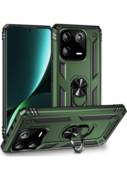 Xiaomi 13 Pro Için Halka Tutuculu Çift Katmanlı Telefon Kılıfı - Koyu Yeşil (Yurt Dışından)