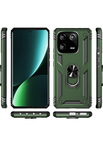 Xiaomi 13 Pro Için Halka Tutuculu Çift Katmanlı Telefon Kılıfı - Koyu Yeşil (Yurt Dışından)