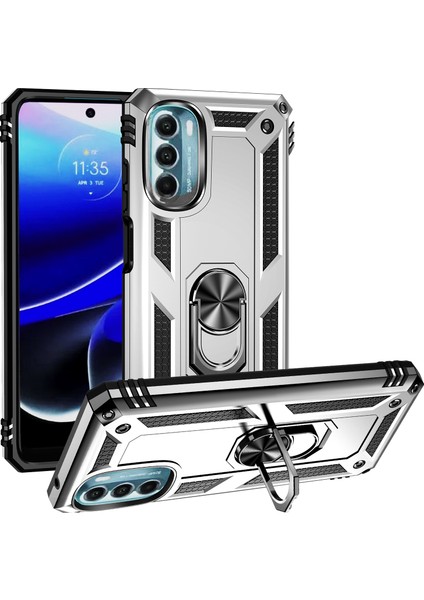 Motorola Moto G 5g 2022 Için Halka Tutuculu Çift Katmanlı Telefon Kılıfı - Gümüş (Yurt Dışından)
