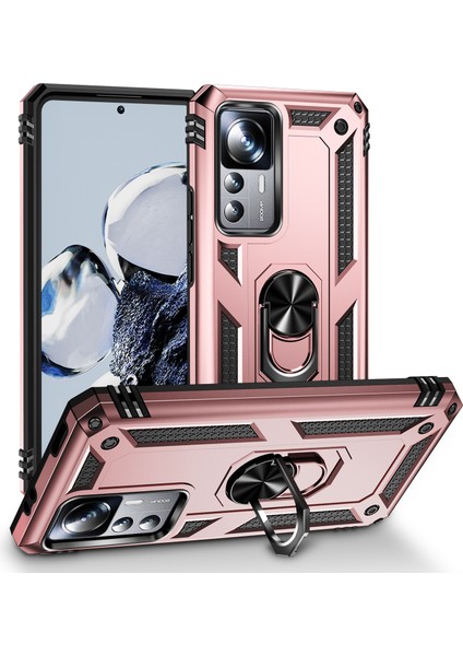 Xiaomi 12T/12T Pro/redmi K50 Ultra Için Halka Tutuculu Çift Katmanlı Telefon Kılıfı - Rose Gold (Yurt Dışından)