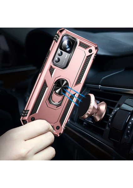 Xiaomi 12T/12T Pro/redmi K50 Ultra Için Halka Tutuculu Çift Katmanlı Telefon Kılıfı - Rose Gold (Yurt Dışından) modelleri