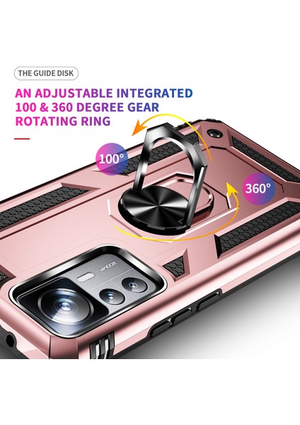 Xiaomi 12T/12T Pro/redmi K50 Ultra Için Halka Tutuculu Çift Katmanlı Telefon Kılıfı - Rose Gold (Yurt Dışından) indirimleri