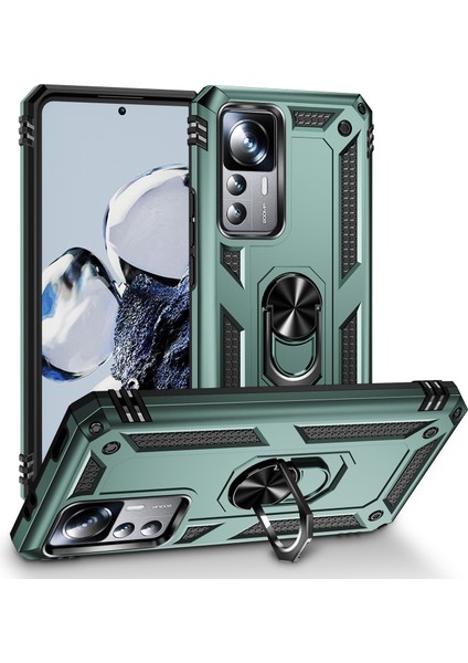 Xiaomi 12T/12T Pro/redmi K50 Ultra Için Halka Tutuculu Çift Katmanlı Telefon Kılıfı - Yeşil (Yurt Dışından)