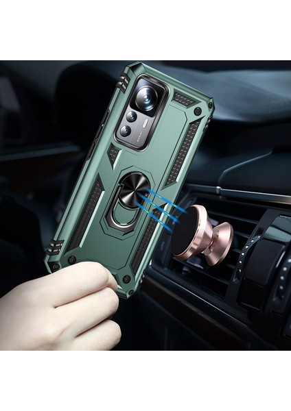 Xiaomi 12T/12T Pro/redmi K50 Ultra Için Halka Tutuculu Çift Katmanlı Telefon Kılıfı - Yeşil (Yurt Dışından) modelleri