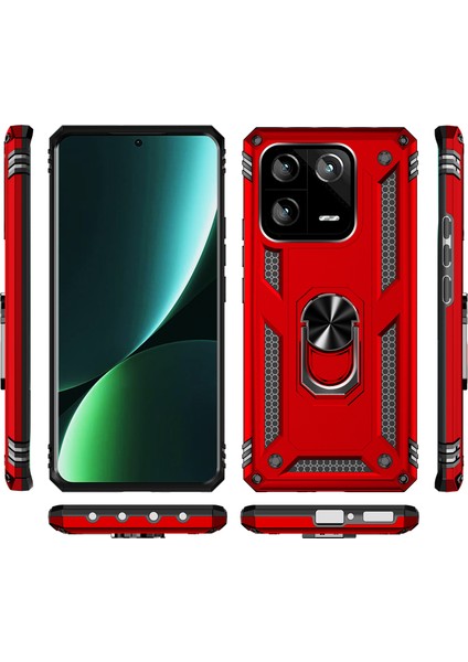 Xiaomi 13 Pro Için Halka Tutuculu Çift Katmanlı Telefon Kılıfı - Kırmızı (Yurt Dışından)