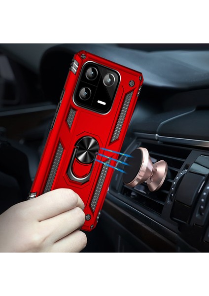 Xiaomi 13 Pro Için Halka Tutuculu Çift Katmanlı Telefon Kılıfı - Kırmızı (Yurt Dışından)