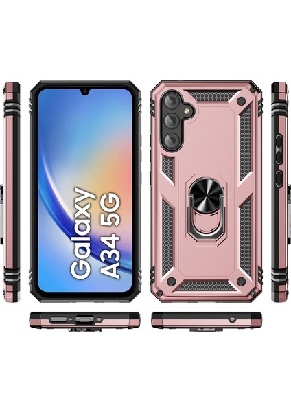 Samsung Galaxy A34 Için Halka Tutuculu Çift Katmanlı Telefon Kılıfı - Rose Gold (Yurt Dışından)