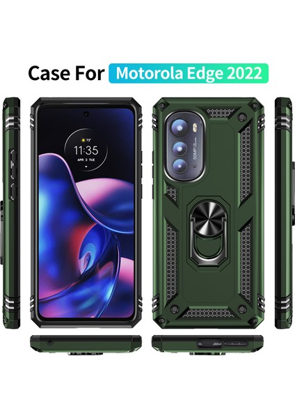 Motorola Edge 2022 Için Halka Tutuculu Çift Katmanlı Telefon Kılıfı - Koyu Yeşil (Yurt Dışından) fiyatları