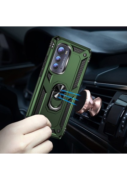 Motorola Edge 2022 Için Halka Tutuculu Çift Katmanlı Telefon Kılıfı - Koyu Yeşil (Yurt Dışından) modelleri