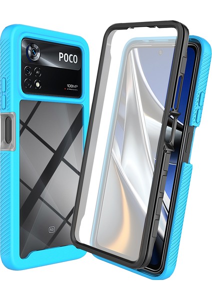 Xiaomi Poco X4 Pro 5g Için Dahili Ekran Koruyucu Tam Gövde Koruma Telefon Kılıfı - Mavi (Yurt Dışından)