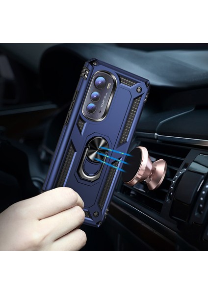 Motorola Edge 2022 Için Halka Tutuculu Çift Katmanlı Telefon Kılıfı - Mavi (Yurt Dışından) modelleri