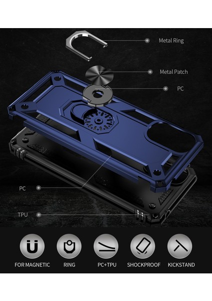 Motorola Edge 2022 Için Halka Tutuculu Çift Katmanlı Telefon Kılıfı - Mavi (Yurt Dışından) fırsatları