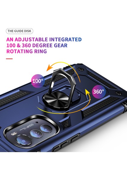 Motorola Edge 2022 Için Halka Tutuculu Çift Katmanlı Telefon Kılıfı - Mavi (Yurt Dışından) indirimleri