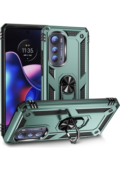 Motorola Edge 2022 Için Halka Tutuculu Çift Katmanlı Telefon Kılıfı - Yeşil (Yurt Dışından)