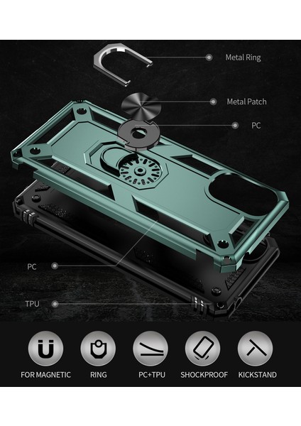Motorola Edge 2022 Için Halka Tutuculu Çift Katmanlı Telefon Kılıfı - Yeşil (Yurt Dışından) fırsatları