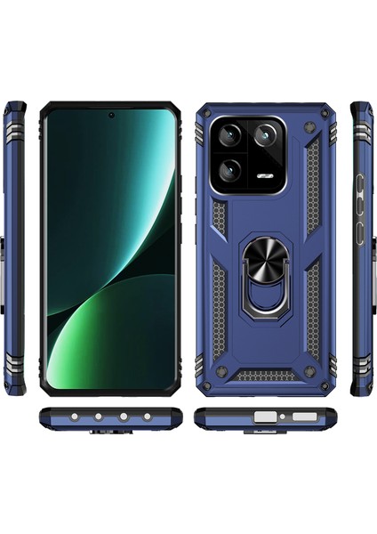 Xiaomi 13 Pro Için Halka Tutuculu Çift Katmanlı Telefon Kılıfı - Mavi (Yurt Dışından)
