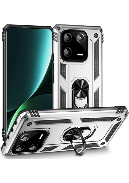 Xiaomi 13 Pro Için Halka Tutuculu Çift Katmanlı Telefon Kılıfı - Gümüş (Yurt Dışından)
