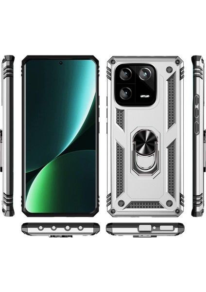 Xiaomi 13 Pro Için Halka Tutuculu Çift Katmanlı Telefon Kılıfı - Gümüş (Yurt Dışından)