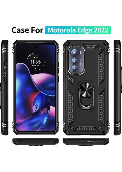 Motorola Edge 2022 Için Halka Tutuculu Çift Katmanlı Telefon Kılıfı - Siyah (Yurt Dışından) fiyatları