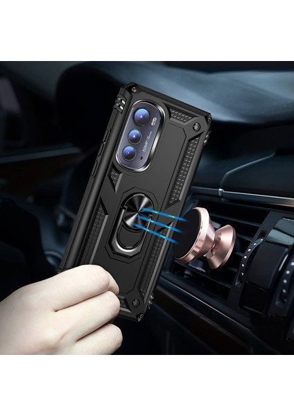 Motorola Edge 2022 Için Halka Tutuculu Çift Katmanlı Telefon Kılıfı - Siyah (Yurt Dışından) modelleri