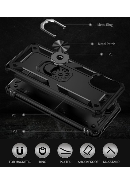 Motorola Edge 2022 Için Halka Tutuculu Çift Katmanlı Telefon Kılıfı - Siyah (Yurt Dışından) fırsatları
