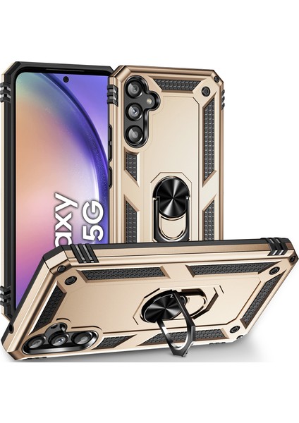 Samsung Galaxy A54 Için Halka Tutuculu Çift Katmanlı Telefon Kılıfı - Altın (Yurt Dışından)
