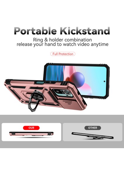 Xiaomi Redmi Note 10 4g/ Note 10S Için Halka Ayaklı ve Kayar Kamera Kapaklı Telefon Kılıf - Rose Gold (Yurt Dışından)