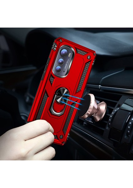 Motorola Edge 2022 Için Halka Tutuculu Çift Katmanlı Telefon Kılıfı - Kırmızı (Yurt Dışından) modelleri