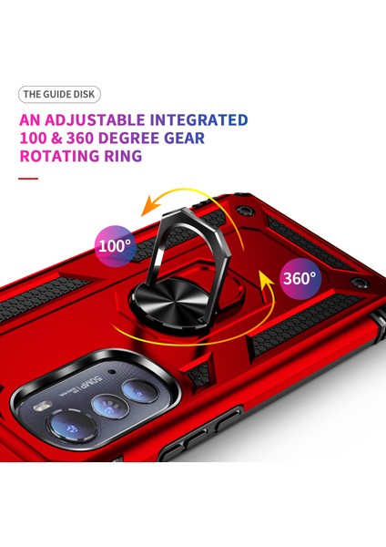 Motorola Edge 2022 Için Halka Tutuculu Çift Katmanlı Telefon Kılıfı - Kırmızı (Yurt Dışından) indirimleri