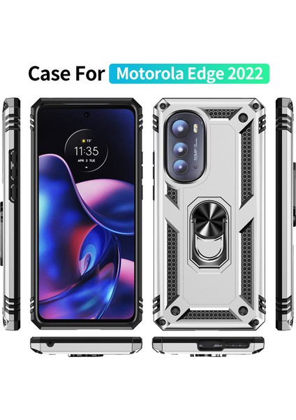 Motorola Edge 2022 Için Halka Tutuculu Çift Katmanlı Telefon Kılıfı - Gümüş (Yurt Dışından) fiyatları