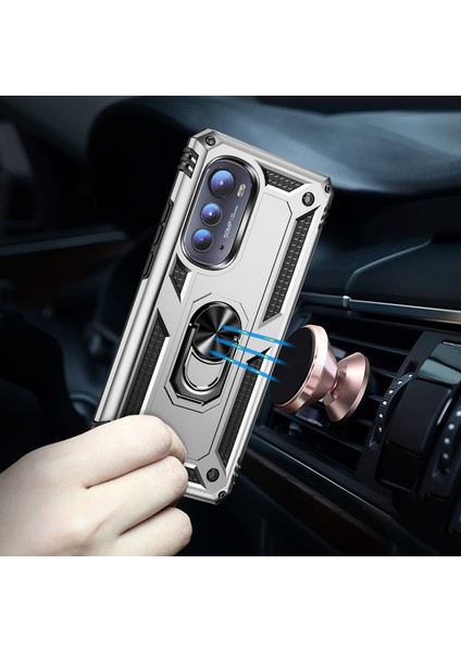 Motorola Edge 2022 Için Halka Tutuculu Çift Katmanlı Telefon Kılıfı - Gümüş (Yurt Dışından) modelleri