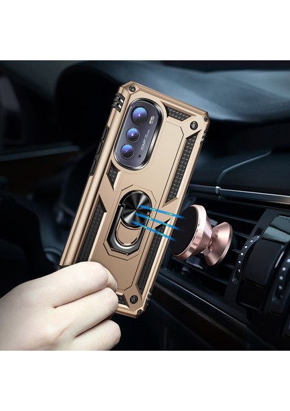 Motorola Edge 2022 Için Halka Tutuculu Çift Katmanlı Telefon Kılıfı - Altın (Yurt Dışından) modelleri