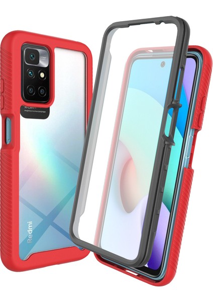 Xiaomi Redmi 10 Için Dahili Ekran Koruyucu Tam Gövde Koruma Telefon Kılıfı - Kırmızı (Yurt Dışından)