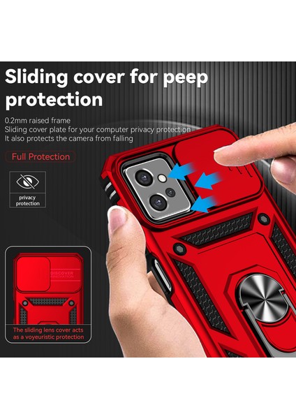 Motorola Moto G32 Için Halka Ayaklı ve Kayar Kamera Kapaklı Telefon Kılıf - Kırmızı (Yurt Dışından) fiyatları