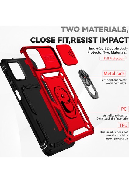 Motorola Moto G32 Için Halka Ayaklı ve Kayar Kamera Kapaklı Telefon Kılıf - Kırmızı (Yurt Dışından) fırsatları