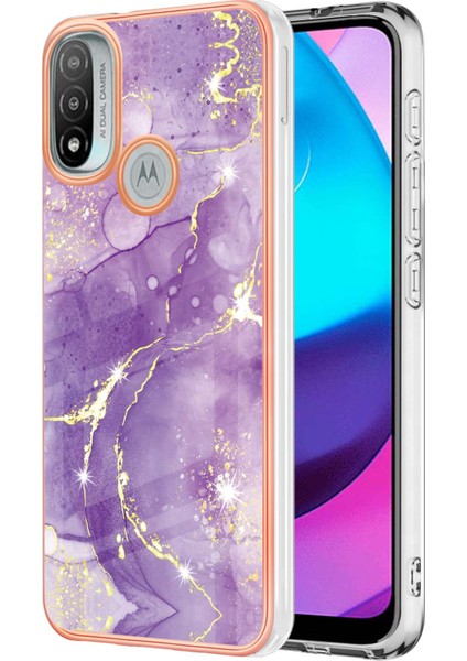 Motorola Moto E20 / E30 / E40 Için Mermer Şık Desenli Tpu Tampon Telefon Kılıfı - Mor (Yurt Dışından)