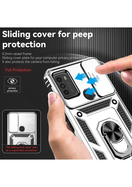 Motorola Moto G50 Için Halka Ayaklı ve Kayar Kamera Kapaklı Telefon Kılıf - Gümüş (Yurt Dışından) fiyatları