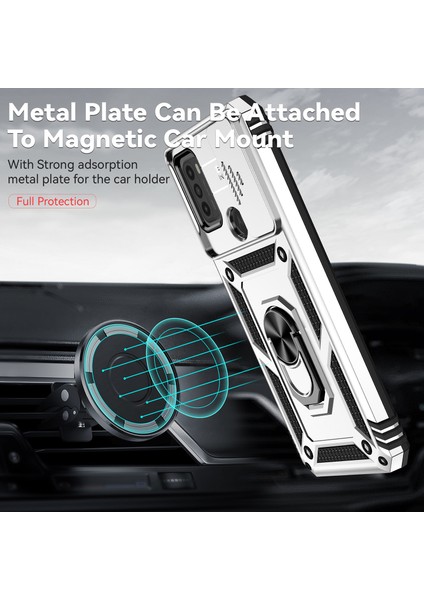 Motorola Moto G50 Için Halka Ayaklı ve Kayar Kamera Kapaklı Telefon Kılıf - Gümüş (Yurt Dışından) modelleri