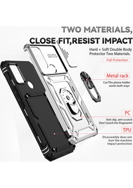 Motorola Moto G50 Için Halka Ayaklı ve Kayar Kamera Kapaklı Telefon Kılıf - Gümüş (Yurt Dışından) fırsatları