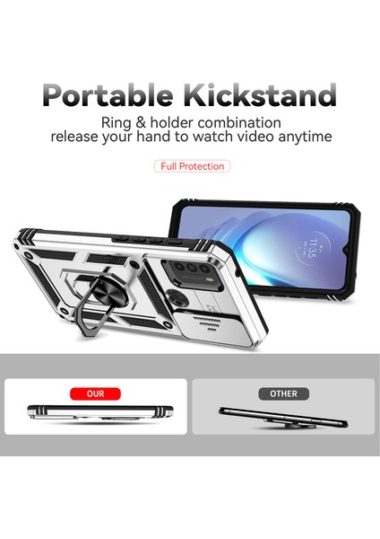 Motorola Moto G50 Için Halka Ayaklı ve Kayar Kamera Kapaklı Telefon Kılıf - Gümüş (Yurt Dışından) indirimleri