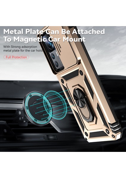 Xiaomi 12T / 12T Pro / Redmi K50 Ultra Için Halka Ayaklı ve Kayar Kamera Kapaklı Telefon Kılıf - Altın (Yurt Dışından) modelleri