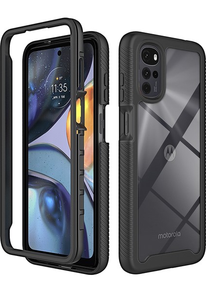 Motorola Moto G22 Için Hibrit Bumper Tam Koruma Telefon Kılıfı - Siyah (Yurt Dışından)