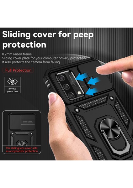 Oppo A74 4g / F19 Için Halka Ayaklı ve Kayar Kamera Kapaklı Telefon Kılıf - Siyah (Yurt Dışından) fiyatları