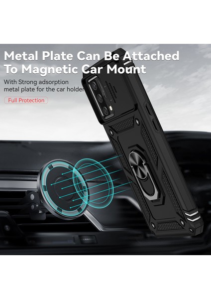 Oppo A74 4g / F19 Için Halka Ayaklı ve Kayar Kamera Kapaklı Telefon Kılıf - Siyah (Yurt Dışından) modelleri