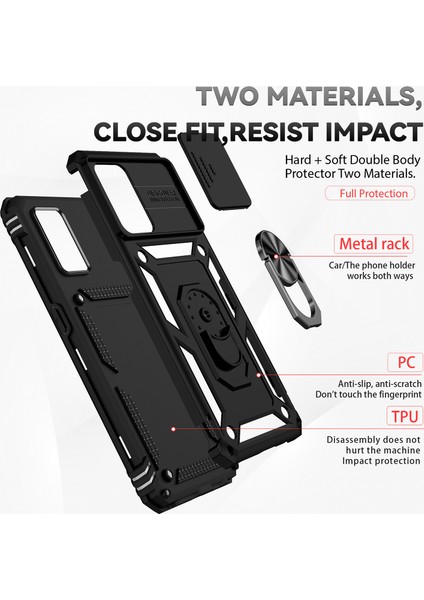 Oppo A74 4g / F19 Için Halka Ayaklı ve Kayar Kamera Kapaklı Telefon Kılıf - Siyah (Yurt Dışından) fırsatları