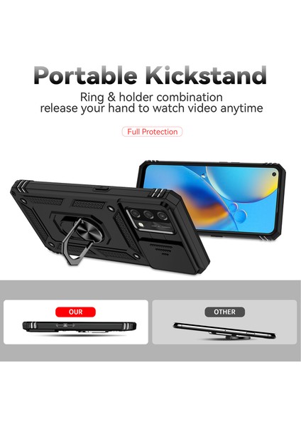 Oppo A74 4g / F19 Için Halka Ayaklı ve Kayar Kamera Kapaklı Telefon Kılıf - Siyah (Yurt Dışından) indirimleri